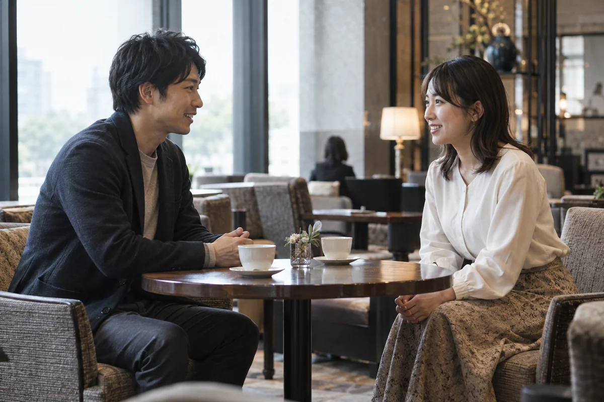 お見合いで会話する二人